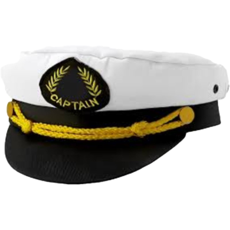 HAT CAPTAIN CAP SIZE 56 WHITE W/BLACK BRIM