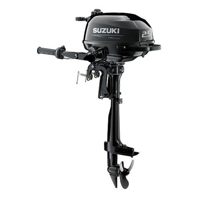2.5 HP, SUZUKI OUTBOARD, DF2.5S, CARB, 15IN, TILLER, INTEGRAL FUEL TANK, MANUAL START