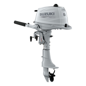 6 HP, SUZUKI OUTBOARD, DF6ASW, WHITE, CARB, 15IN, TILLER, INTEGRAL FUEL TANK, MANUAL START