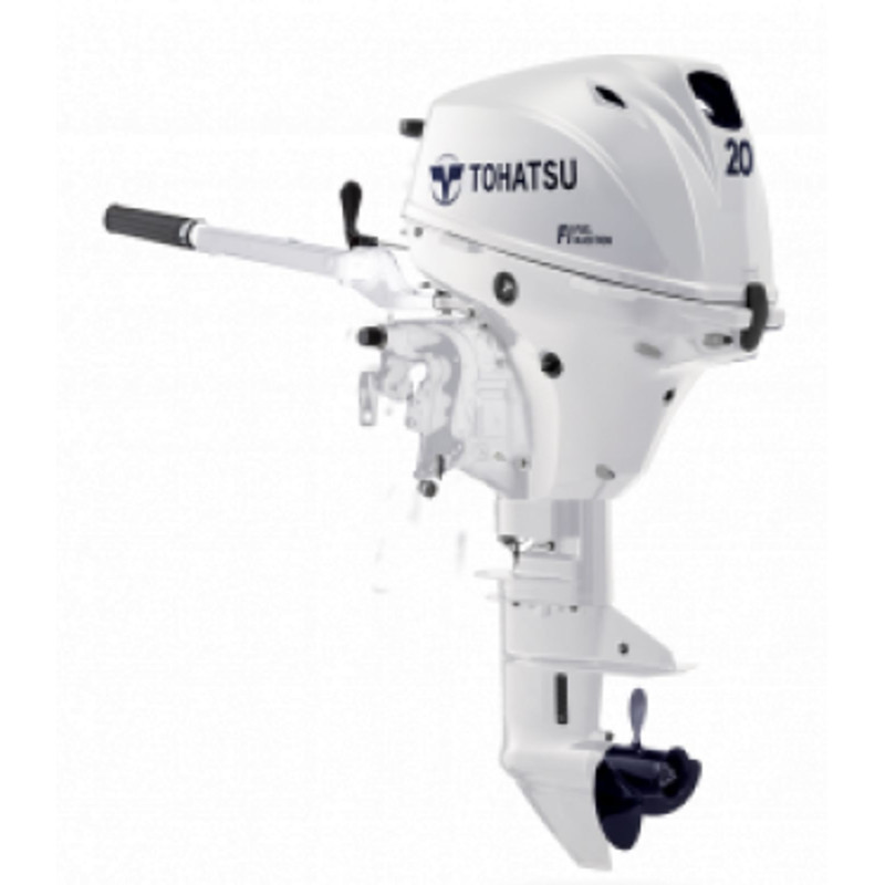 20 HP, TOHATSU OUTBOARD, MFS20EWS, WHITE, EFI, 15, TILLER, FUEL TANK, MANUAL START