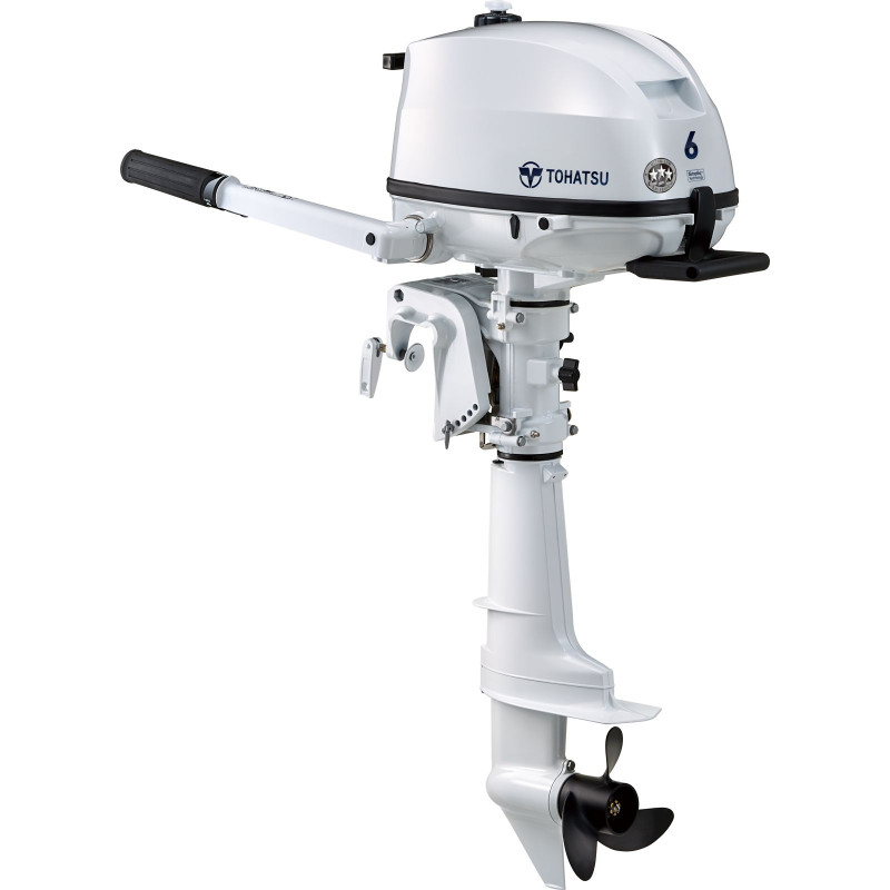 6 HP, TOHATSU OUTBOARD, MFS6DWDL, WHITE, CARB, 20, TILLER, INTEGRAL TANK & EXT FITTING, MANUAL START